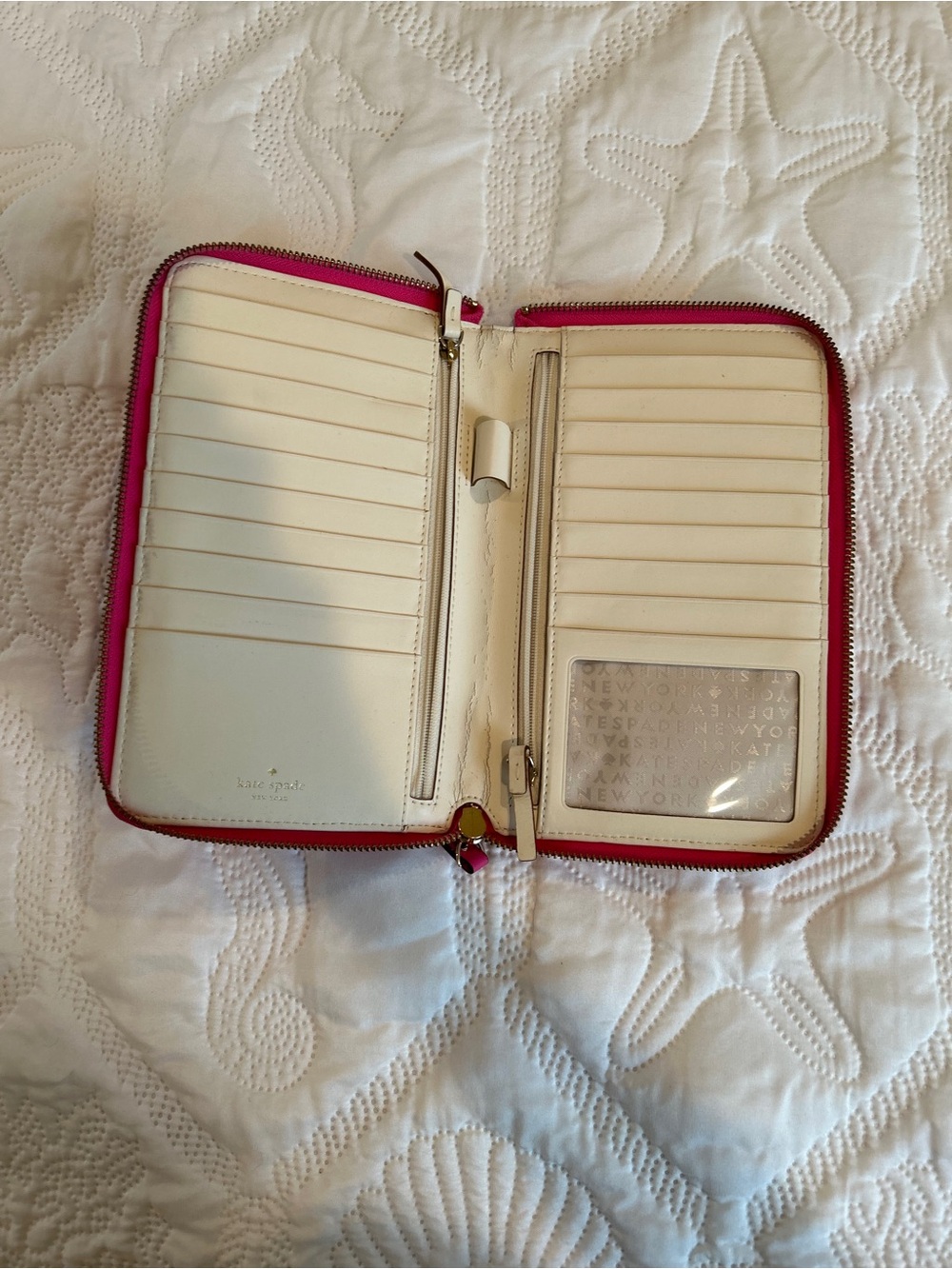 kate spade Cream Wallet with Pink Trim Zip-Around Organizer